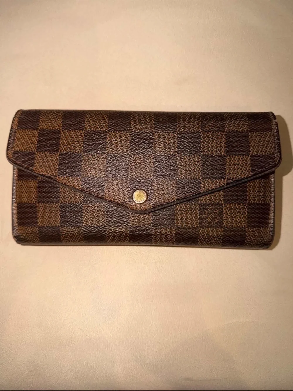 Louis Vuitton Brown Damier Ebene Sarah Wallet with Gold Snap